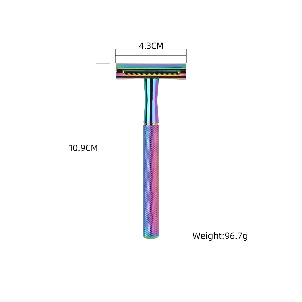 Rainbow couleur irisée double tranchant du rasoir de sûreté en métal avec poignée en laiton