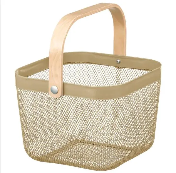 Wholesale/Supplier Countertop Picnic Fruit Metal Wire Mesh Storage Basket with Wooden Handle