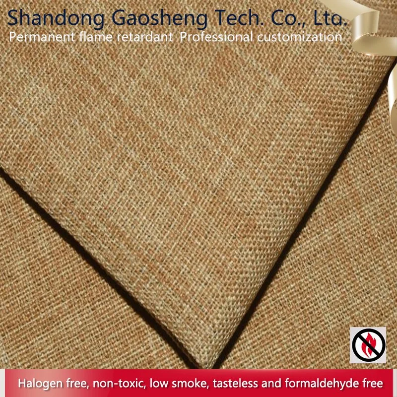 Beige Linen Design Blackout Flame Retardent Curtains Fabric for Living Room