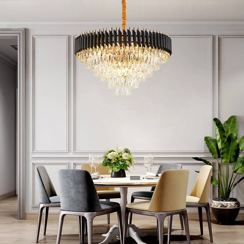 Contemporáneo Classic Designer decoración colgante luces LED Chandelier K9 Techo moderno Cristal Casa de lujo Círculo Oro