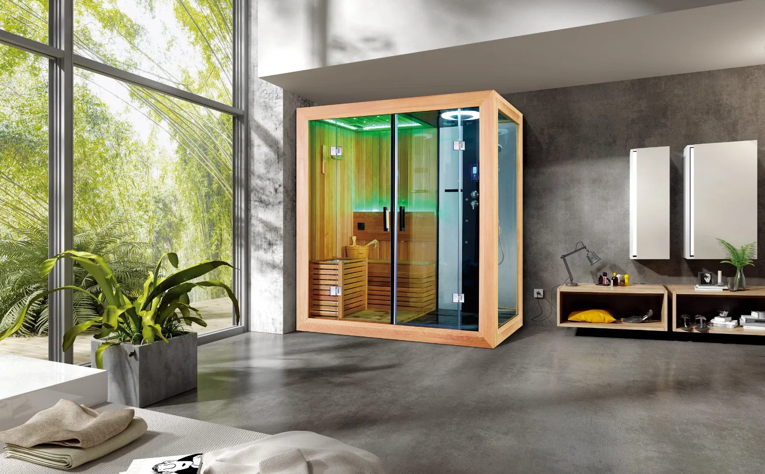 Steam Shower Cabin and Steam Sauna Room Combos M-6035