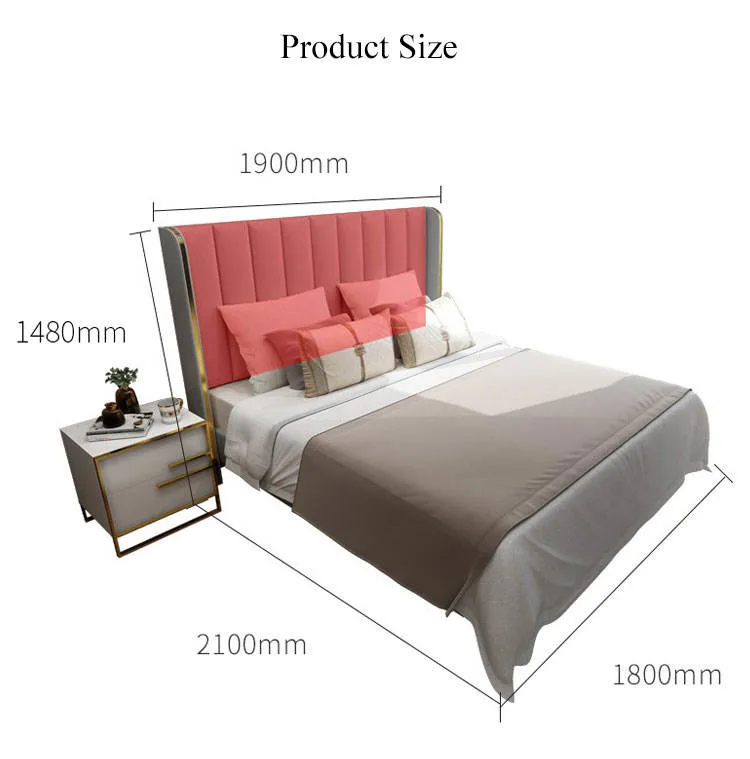 European Modern Light Luxury Stainless Steel Beds Queen Size Bed Luxury King Size Leather Bed