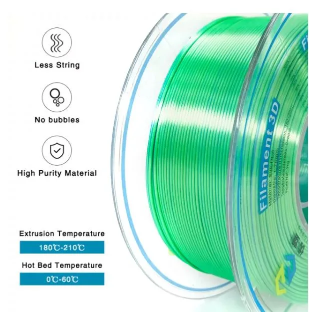 Imprimantes 3D haute qualité filament de PLA en soie vert bleuté double couleur Enfants stylos à dessin 3D DIY filaments 3D Printing cadeaux matériaux 1,75 mm 2,85 mm 1000 g.