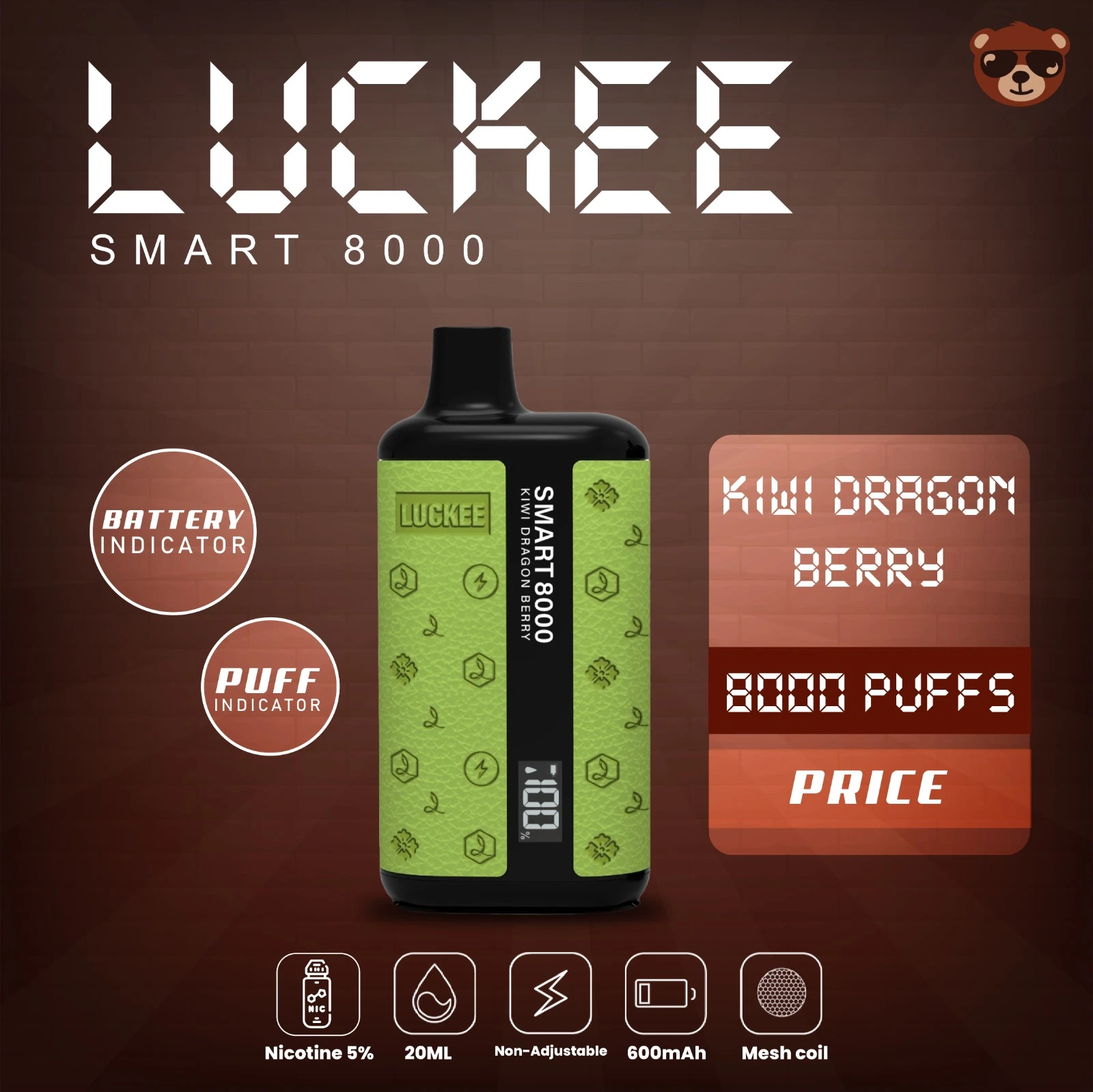 Smart Screen Vape descartáveis Luckee Caneta 8000 República Funky