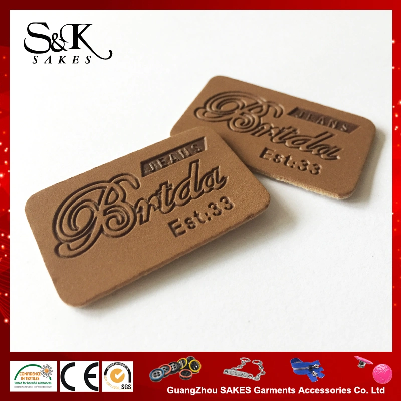 Engraved Logo Brown Color PU Leather Label for Garments