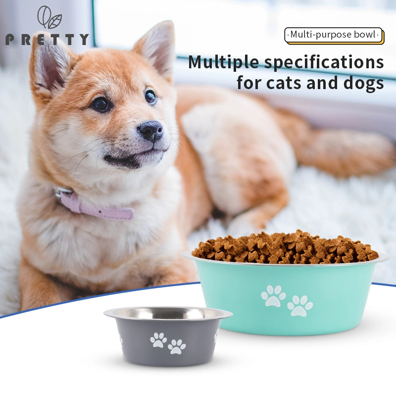 Wholesale Pet Supply Products Accessories Dog Food Container Dish Plate Spray Paint Process Stainless Steel Pet Bowl Feeder