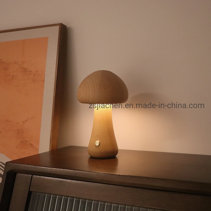 Amazon Ebay Style Mushroom Wooden Night Light USB Table Desk Lamp with LED Light