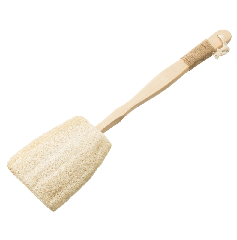 Rectangle Loofah Sponge Bristle Bath Brush with Long Wooden Handle