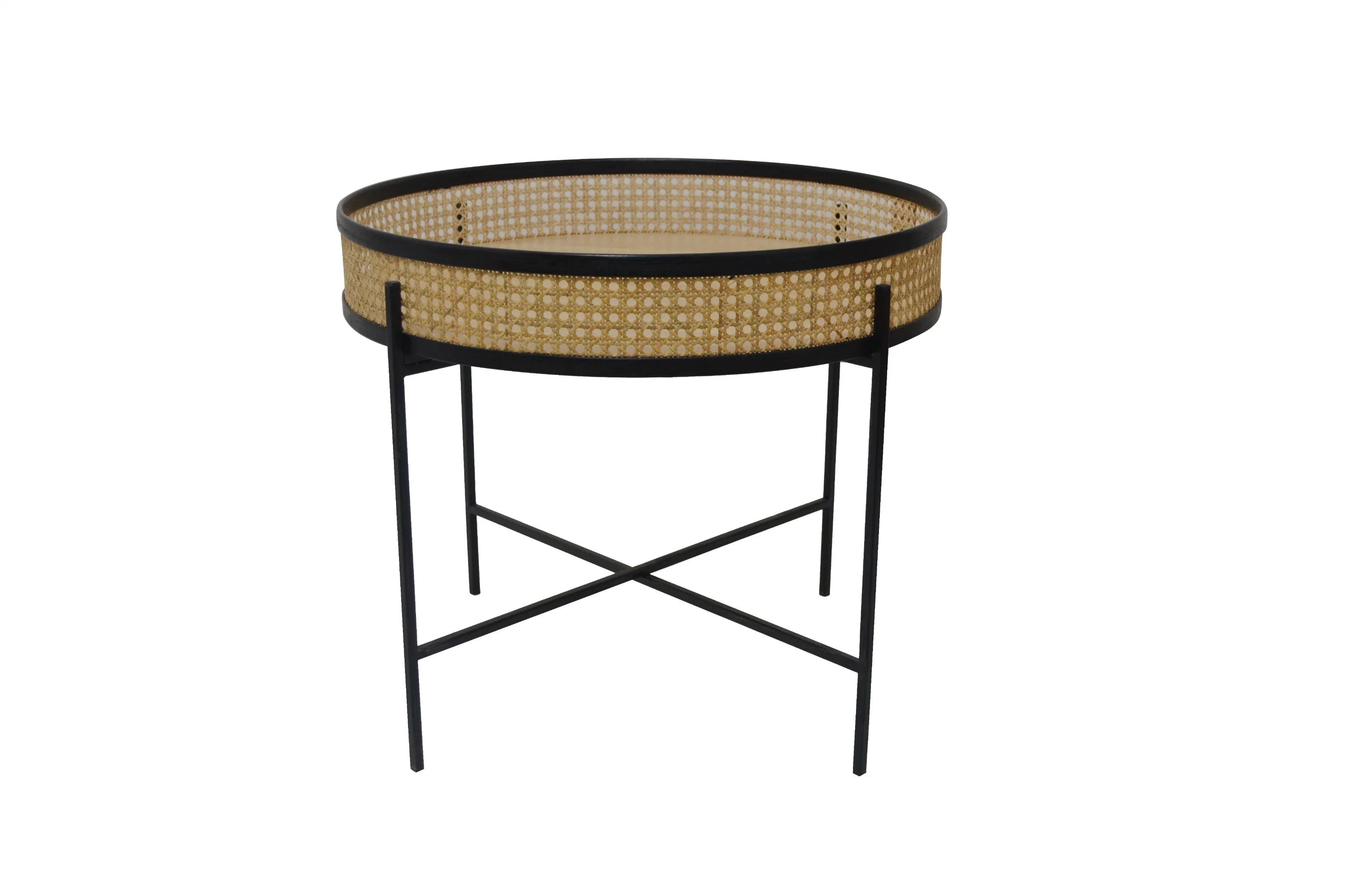 Ironwork Corner Table with Rattan Top