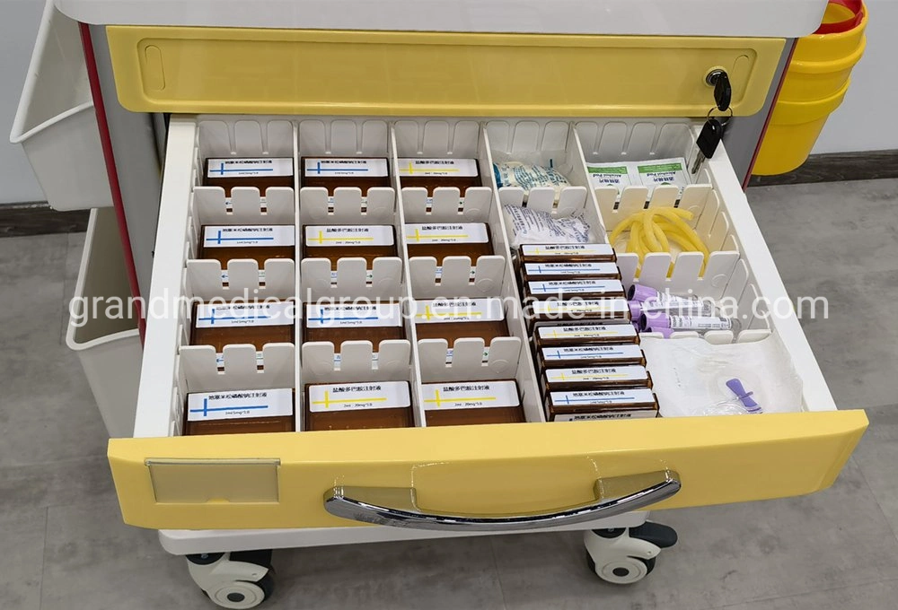 Grand Medical Wm-Et200 Hot Sale Hospital Crash Cart Emergency Trolleys Equipment