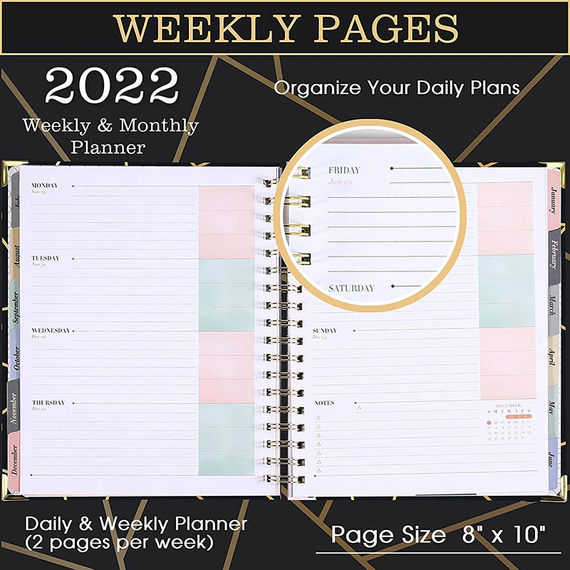 2023 Hardcover Gold Foil Planner Custom Paper Spiral Notebook Printing