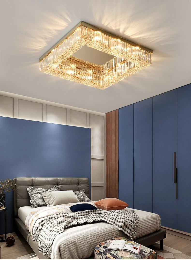 Modern Luxury Crystal Chandelier Lighting Living Room Square Lobby Light Gold Lamp