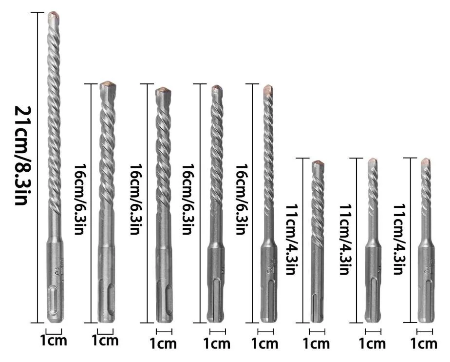 8-PCS martillo perforador Juego de Brocas BROCAS HELICOIDALES SDS-Plus+ de 3 equipos de acero cromo-vanadio cincel SDS-Plus &amp; Bull Point conjunto de bits bits Herramienta para el muro de cemento, Concr