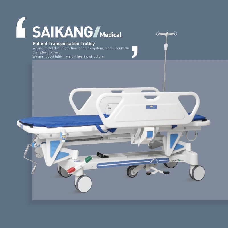 Skb041-1 Saikang Factory Wholesale/Supplier Foldable Clinic Hospital Emergency Ambulance Patient Transport Stretcher Trolley