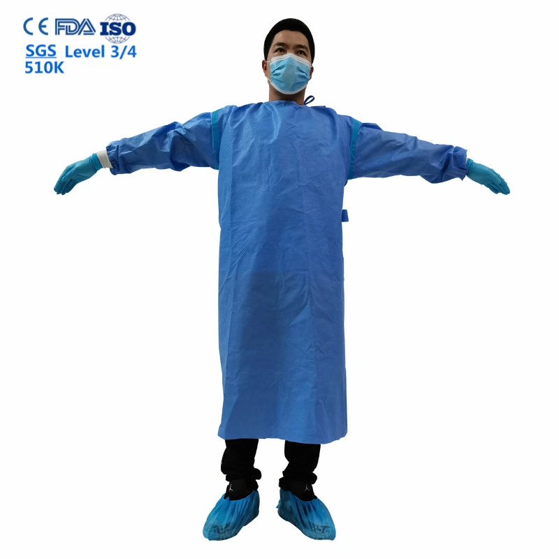 CE En14126 CE AAMI Level 4 Gowns Disposable CPE Gown Aamie Level 2 Lab Factory PP PE SMS Level 2 Coat for Workshop Disposable Coverall 45 GSM