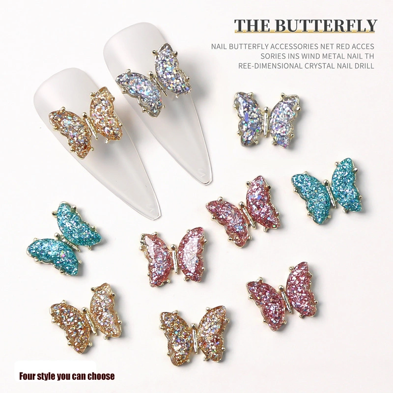 New Japanese Nail Butterfly Ornaments Three-Dimensional Aurora Dazzling Bright Crystal Butterfly Ornaments Metal Nail Decoration