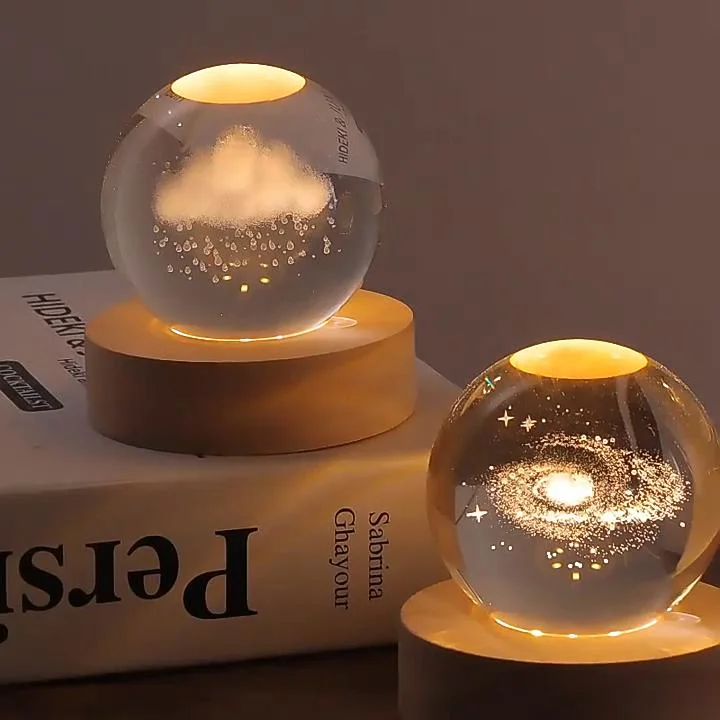 Christmas 3D Galaxy Crystal Ball Wooden Base LED Light Table Desk Decoration Night Light