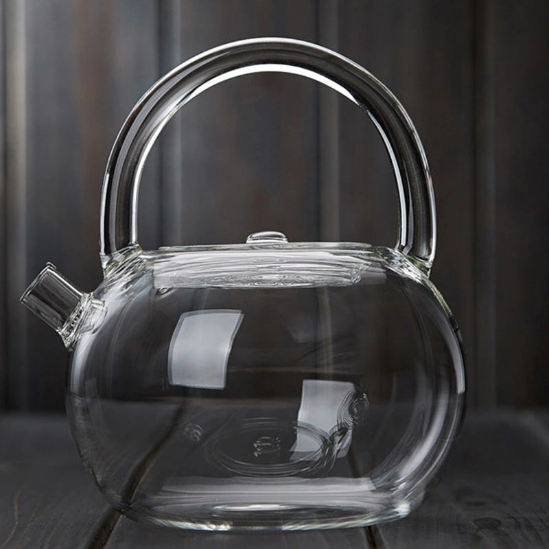 Borosilicate Hand Blown 800ml Glass Clear Tea Pot with Color Handle