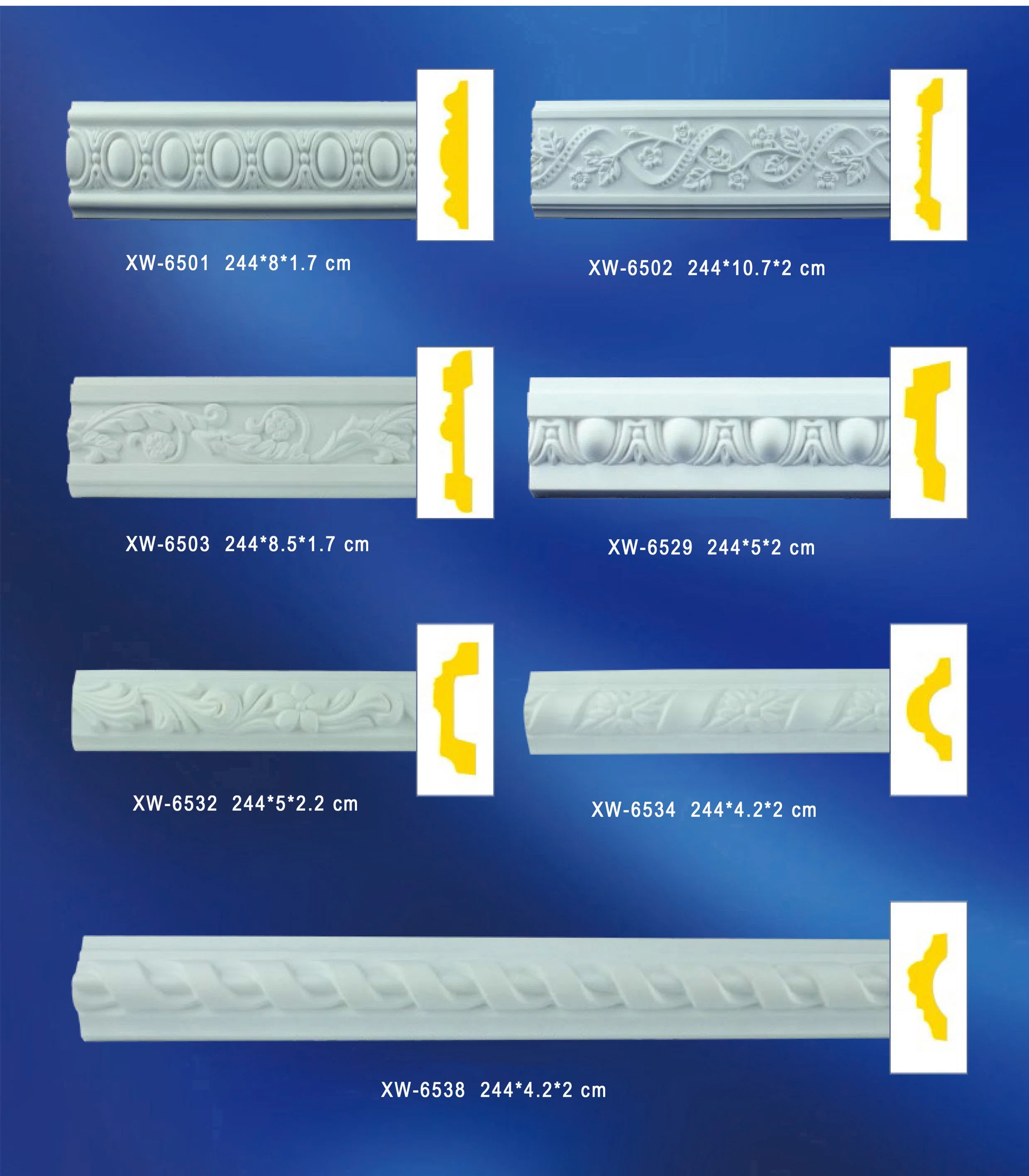 Plain Chair Rail Moulded Polyurethane Foam for Building Decoration