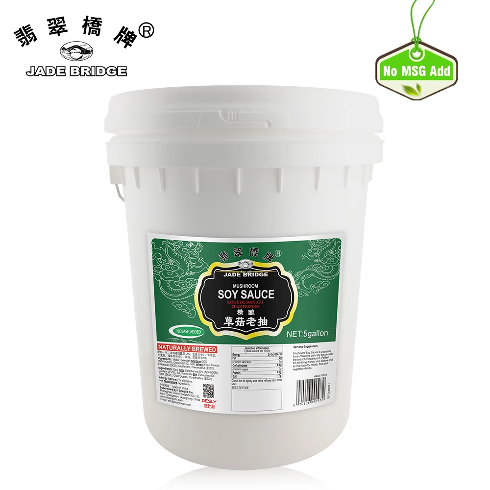 China Condiments Fabricante de sabor auténtico 500 M Bottel de plástico Jade Puente no Msg Mushroom Salsa de soja