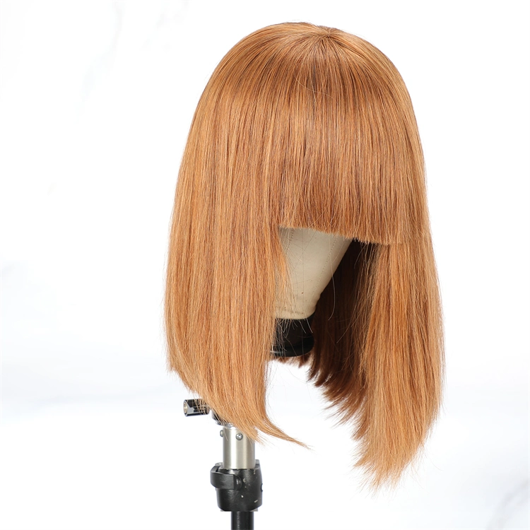 None Lace Front Human Hair Wig Full Machine Made Wig with Bangs