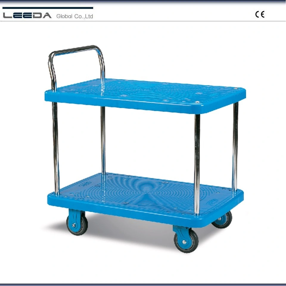 200kg Two Shelves Plastic Platform Trolley Pg202 with Two Handles