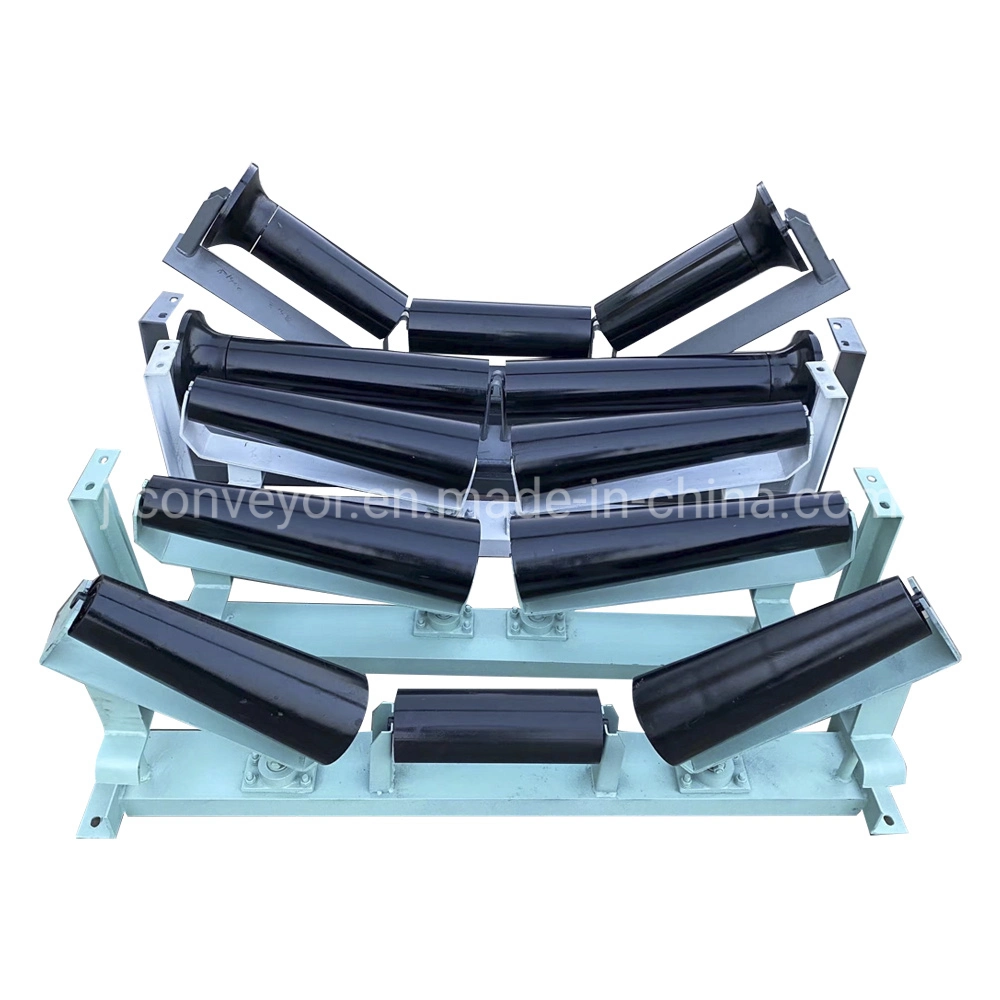 DIN Belt Conveyor Nylon Self-Aligning Trough Carry Carrier Taper Cone Friction Idler Roller Station for Coal Mine Mining