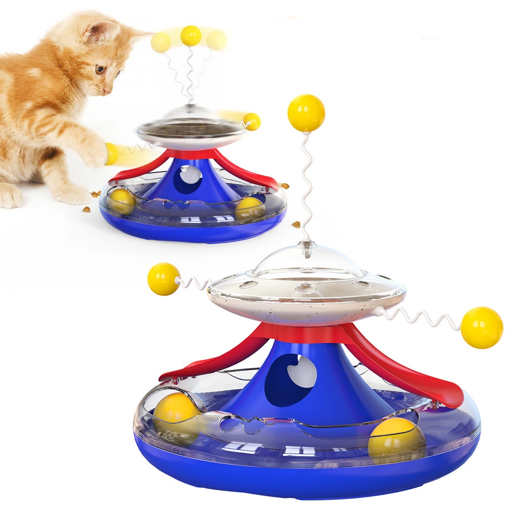 Cat Turntable Track Ball Windmill Leaking Food Cat Toy Funny Cat Stick Plastic Toys