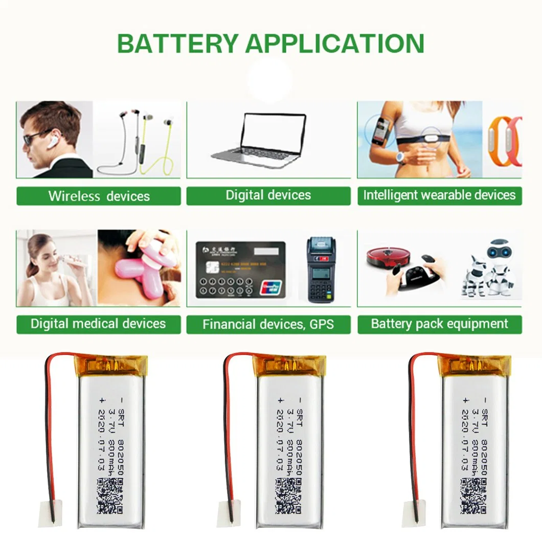 802050 3,7V Lithium-Ionen-Akku mit Schnellladevorrichtung 800mAh Lithium-Polymer-Pack