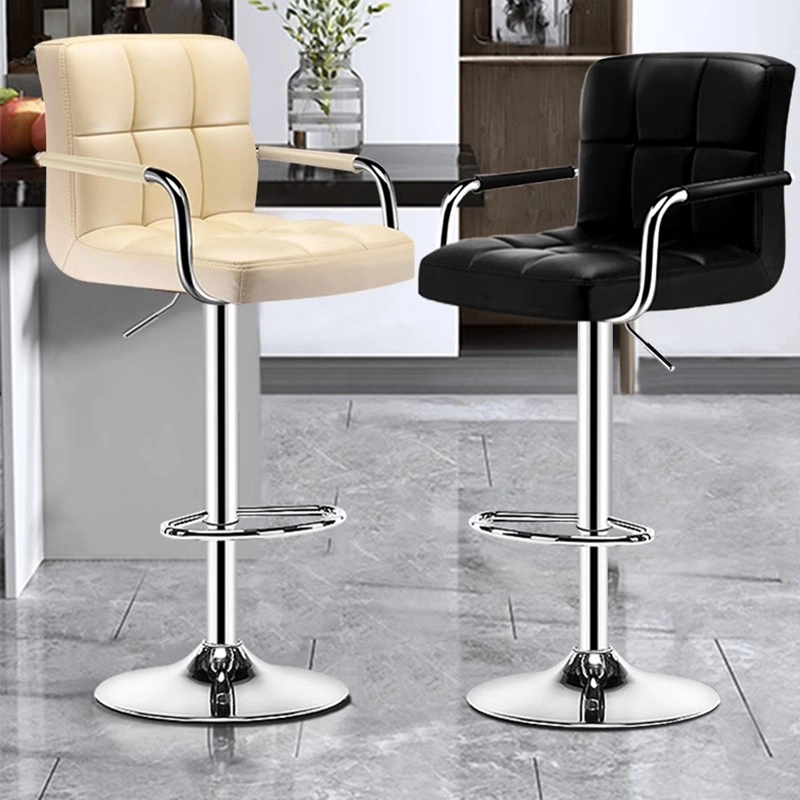 Nordic Kitchen Leather PU Contoured Back Bar Stool Cafe High Bar Chairs