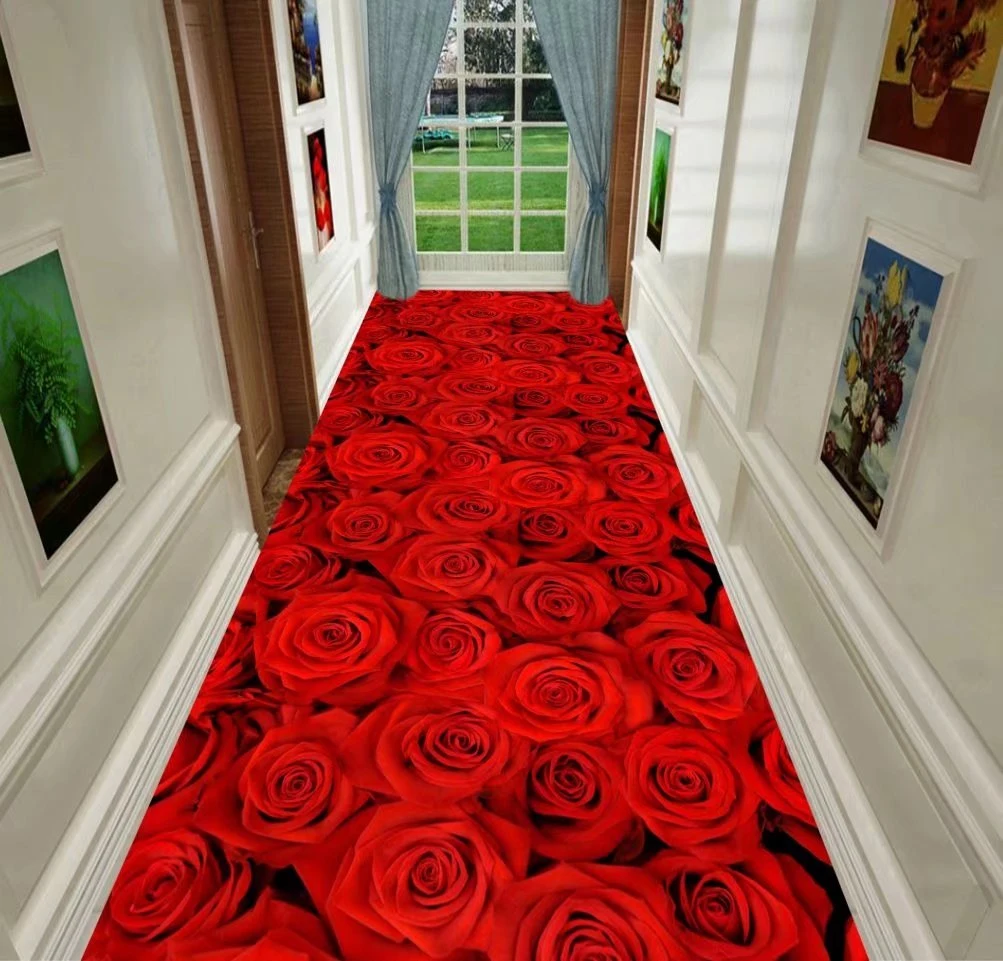 Tianjin Christmas Flowers Hallway Decorative Entrance Corridor Long Custom Size New 3D Floral Print Velvet Floor Rug Carpet