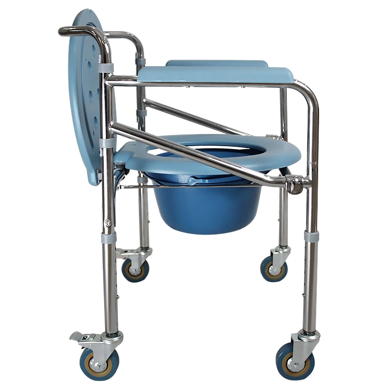 Stainless Steel Transfer Potty Chair Bathroom Furniture for Elderly or Disabled with Plastic Removable Commode Bucket