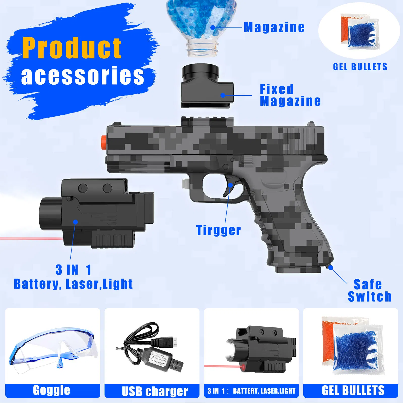 2023 New Type Water Gun Gel Pistol Metal Toy 19 Air 9mm Hydrogel Blaster Full Auto Hydrogel Gun