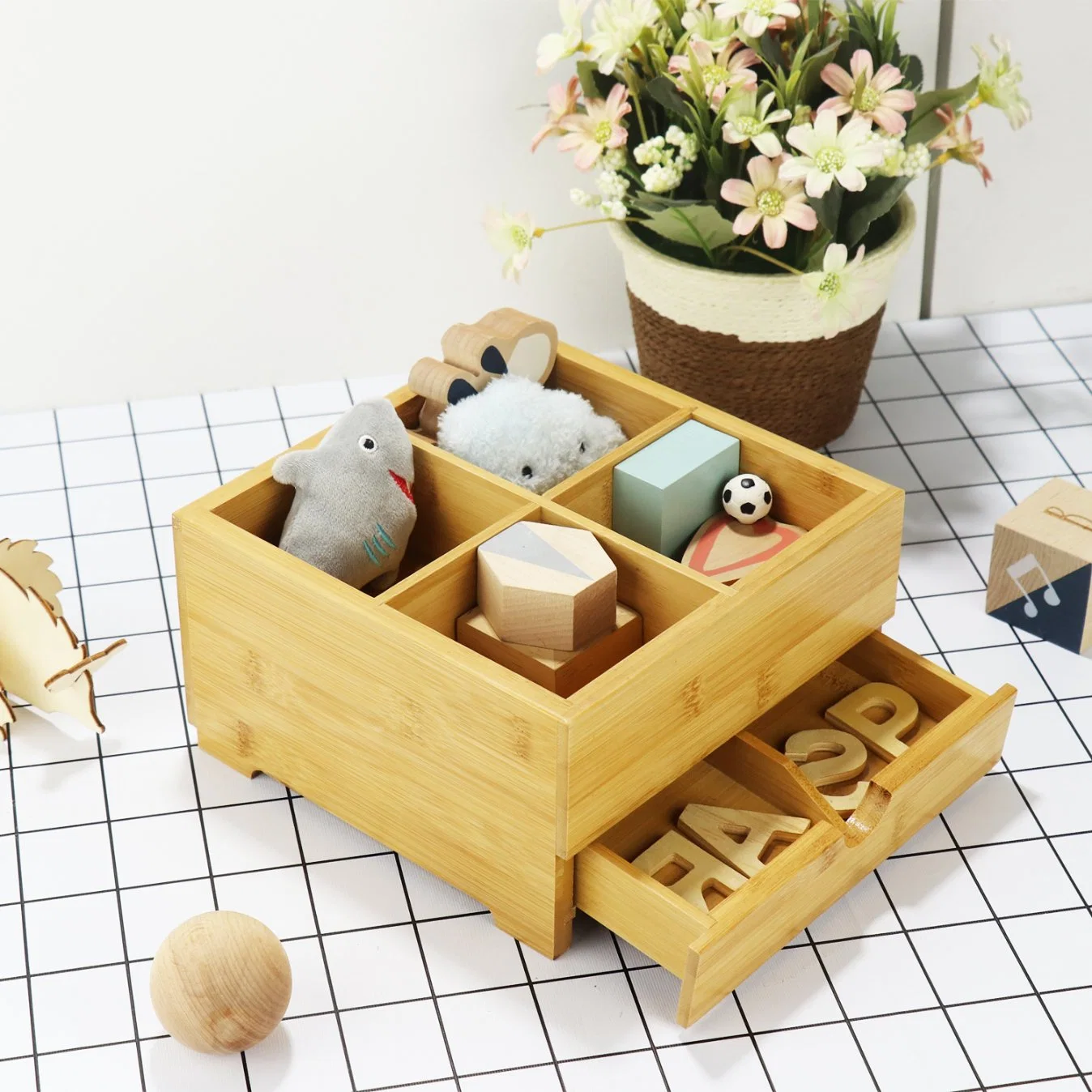 Wooden Office Decor Multifunction Box with Drawer