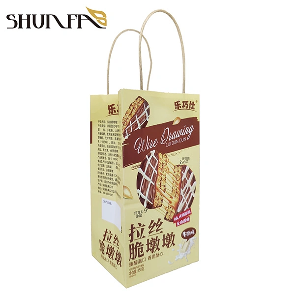 Bakery Food Takeaway Gift Packing Paper Package Shopping Carrier Handle Tote Bag