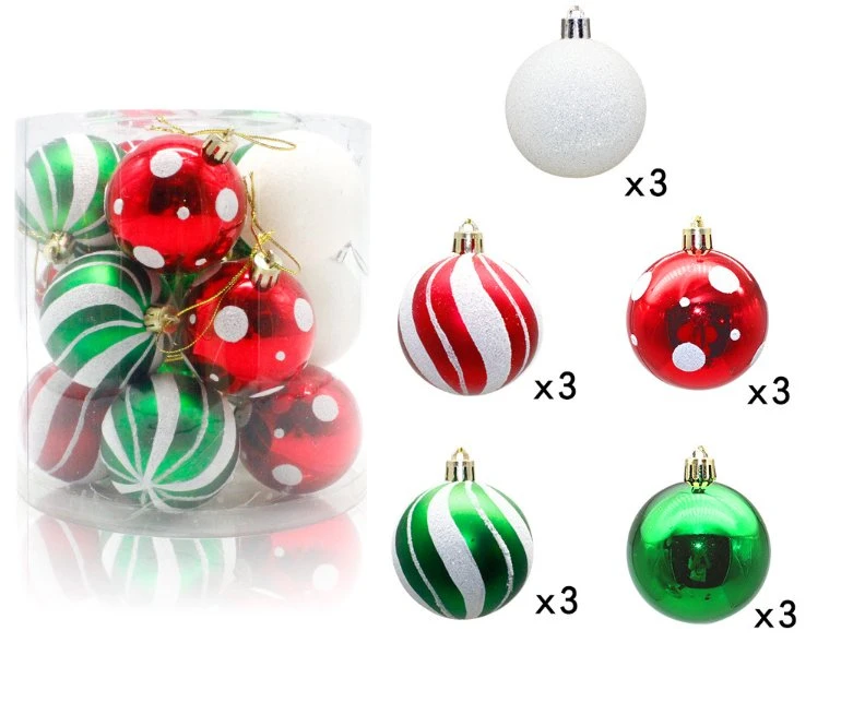 15 uds. de 6 cm conjunto de adornos de Navidad Bola de plástico de PVC inastillables Decoraciones