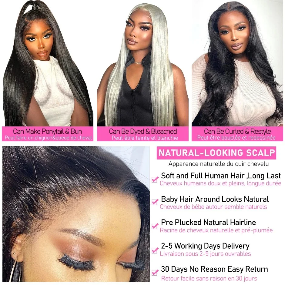 Natural Black 24 Inches Lace Front Wigs Straight Hair Glueless Lace Wigs Synthetic Long Silk Straight Natural Wig