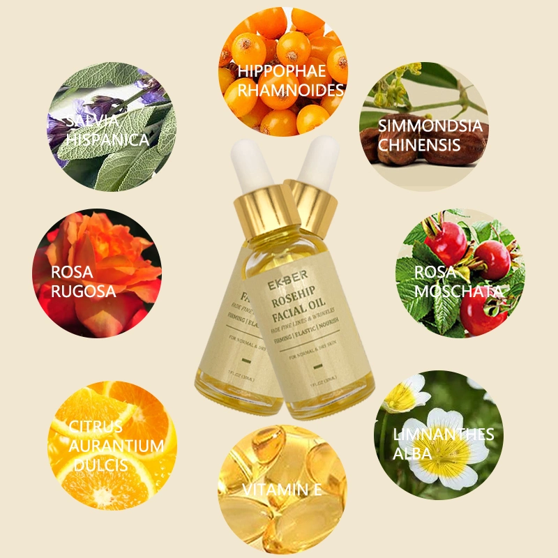 Private Label Organic Natural Rosa Moschata Seed Oil Brightening Anti Acne Rosehip Face Essence Oil