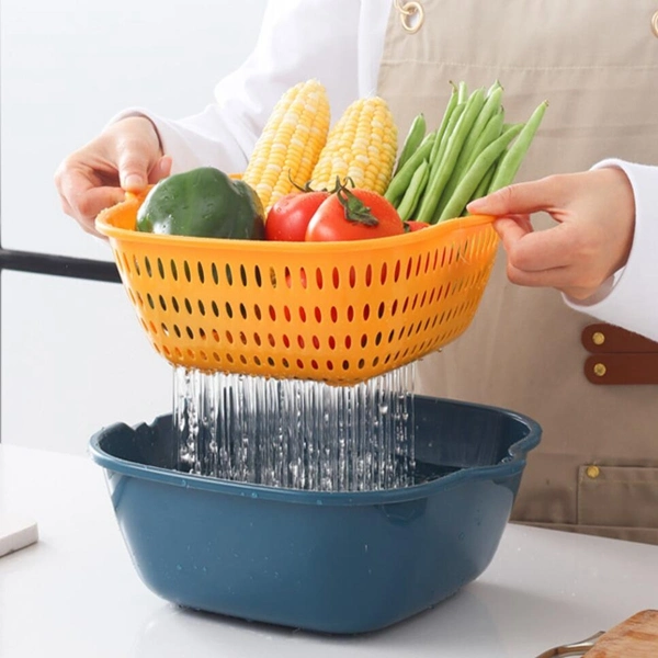 Plastic Fruit Vegetable Washing Bowl Colander Strainer Set with Handle