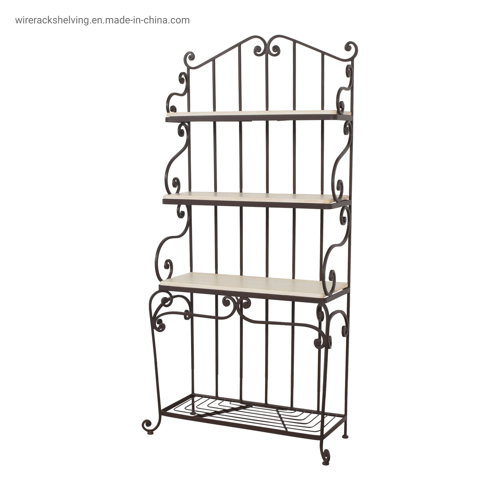 Black 3 Tier Gothic Baker Rack with Metal Wire Shelves for Bread with Light Life