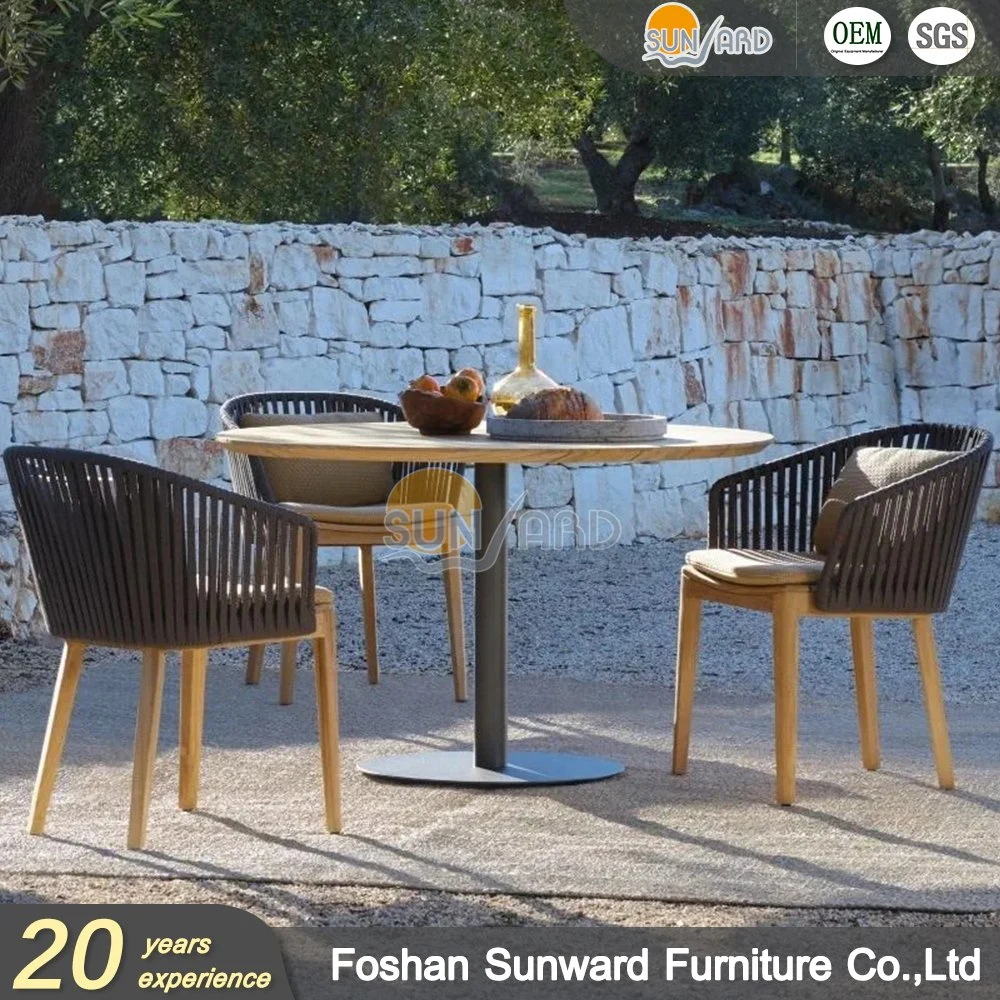 Modern Luxury Outdoor Patio Garden Hotel Teak Wood Dining Table Rope Chair Furniture