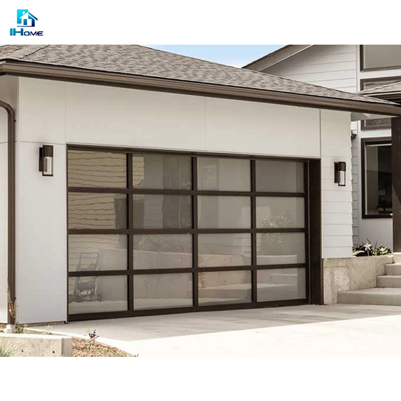 Aluminum Alloy Material Frosted Glass Modern Black Garage Door with Customers Hardware