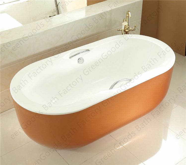 CE Double Seats Freestanding Oval Golden Free Standing Bathtub with Drain