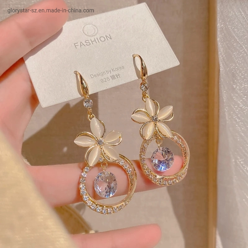 Korean Crystal Zircon Flower Pendant Earrings Fashion Party Jewelry