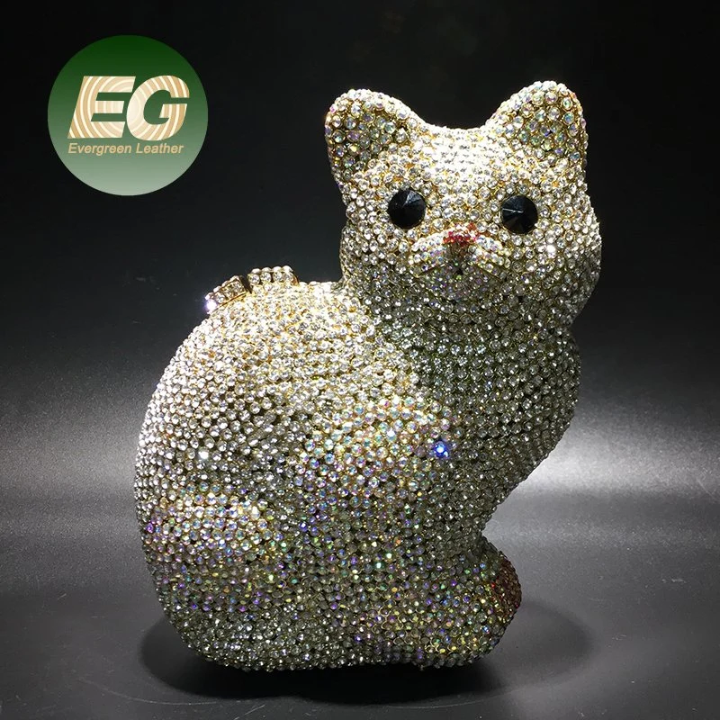 Leb1298 Handmade Cute 3D Cat Shape Full Diamond Bag Evening Crystal Animal Purse Bling Party Rhinestone Clutch Bags