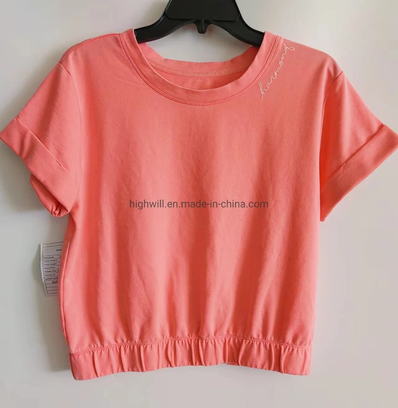 Quemar lavar Baby francés Terry Camiseta Cuello redondo con elástico en la parte inferior y el bordado