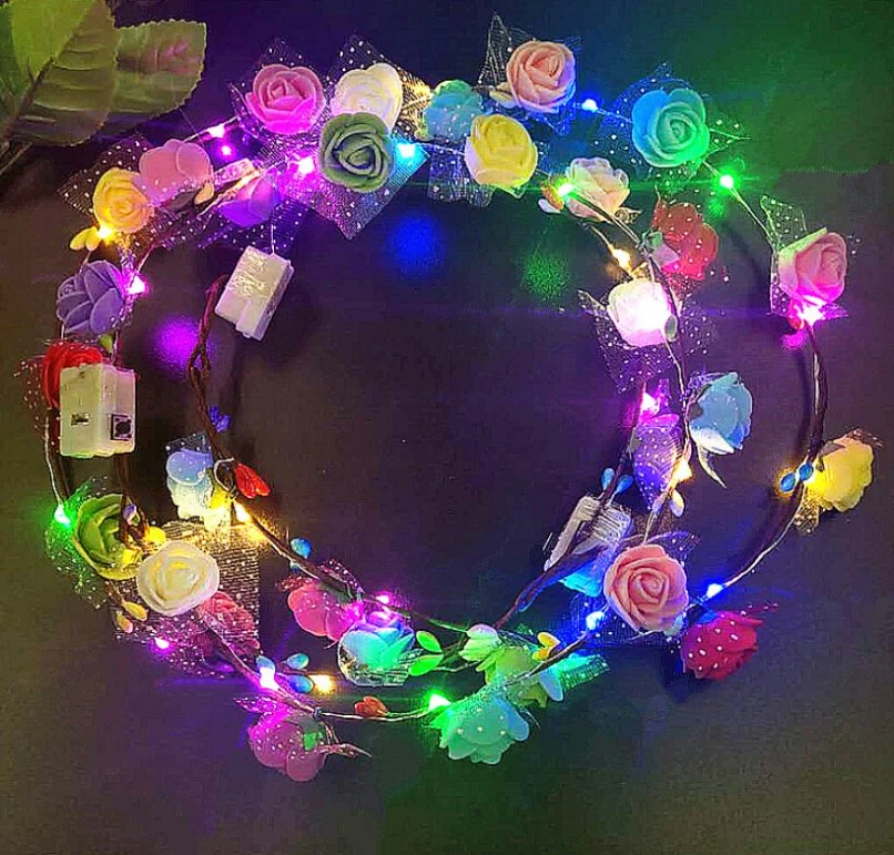 Girls Decoration LED Light up Hair Flower Shape LED Hair Garland LED Headband Garland