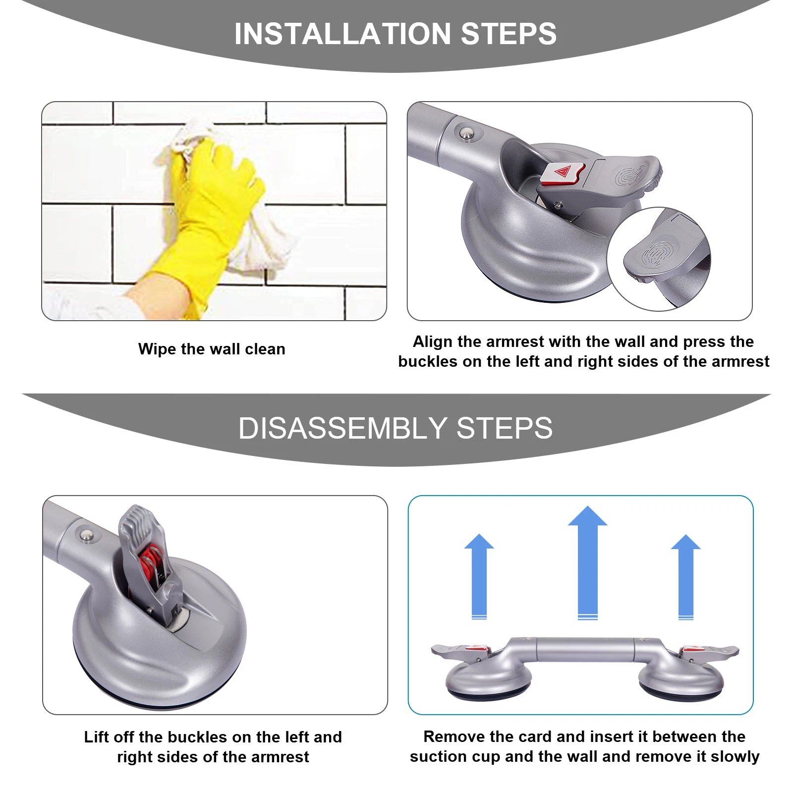 Salle de bains Portable Heinsy Grab Bar, accès sans outil Poignée de douche, la ventouse de fixation poignée de maintien pour baignoire, rail de sécurité pour les personnes âgées Senior d'enfants, Rapide (DIS) Assembler.