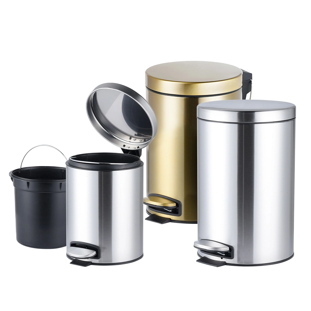 Stainless Steel Round Pedal Waste Bins Bathroom Living Room Kitchen Trash Can