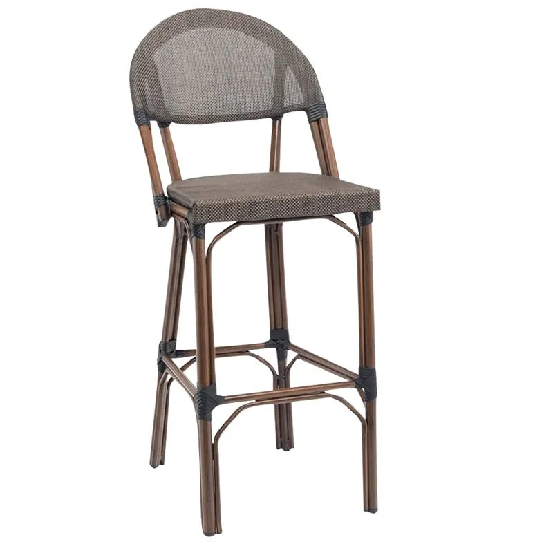 Wholesale/Supplier High quality/High cost performance  Outdoor Aluminum Frame Rattan Dining Chair Bar Stool for Coffee Shop Outdoor Furniture Wicker Bistro High Bar Chair